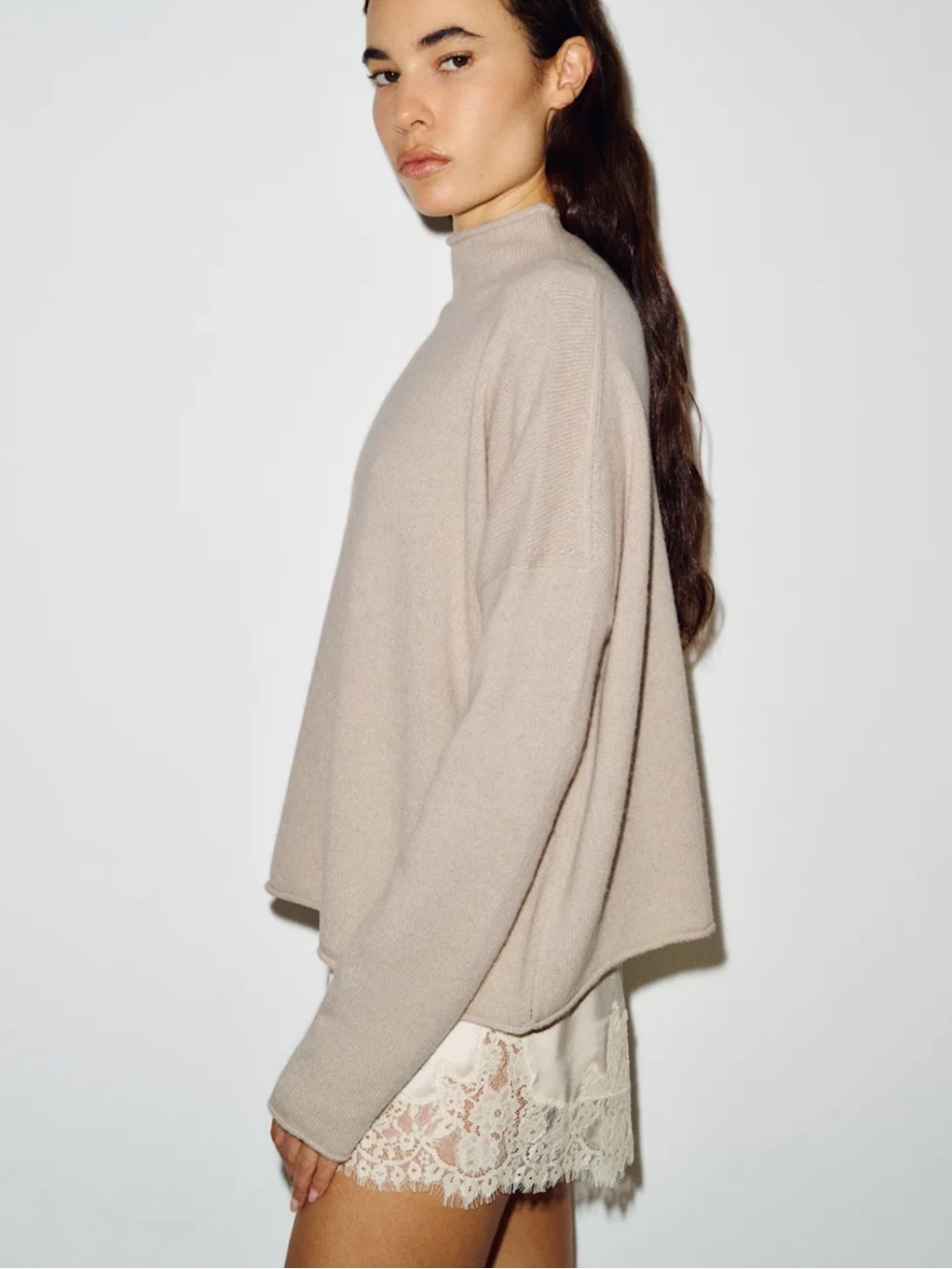 Reformation Trista Cashmere Mock Neck Sweater - Wheat - Small - NWT - Picture 6 of 6